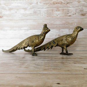Vintage 1970s Brass Peacock and Peahen Figurine Pair
